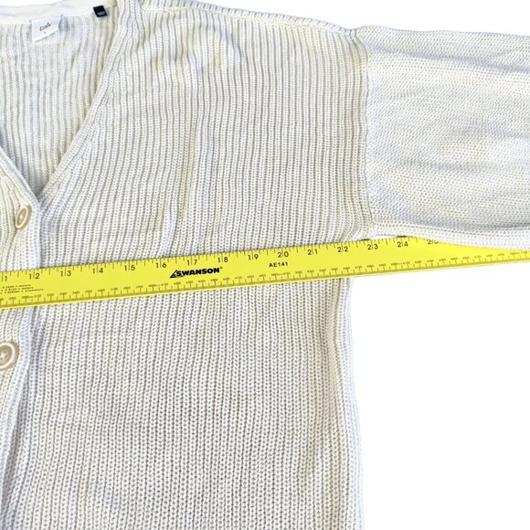 CABI Lightweight Cotton Crop Cardigan L – Cream Ribbed Knit Button‑Up Sweater - Picture 12 of 15